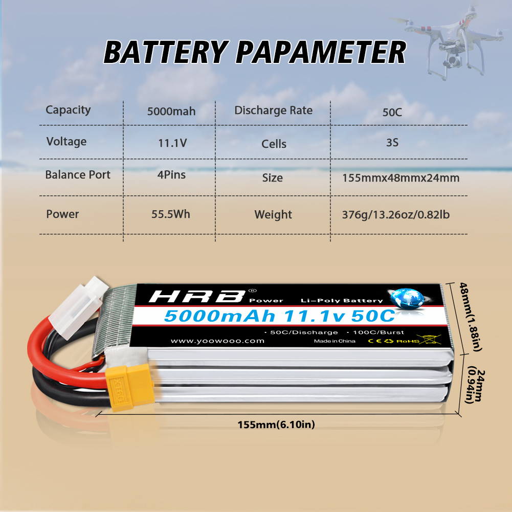HRB يبو بطارية 2S 3S 4S 6S 11. - مراجعة 6S Lipo Battery 22.2V 5000Mah وسعره